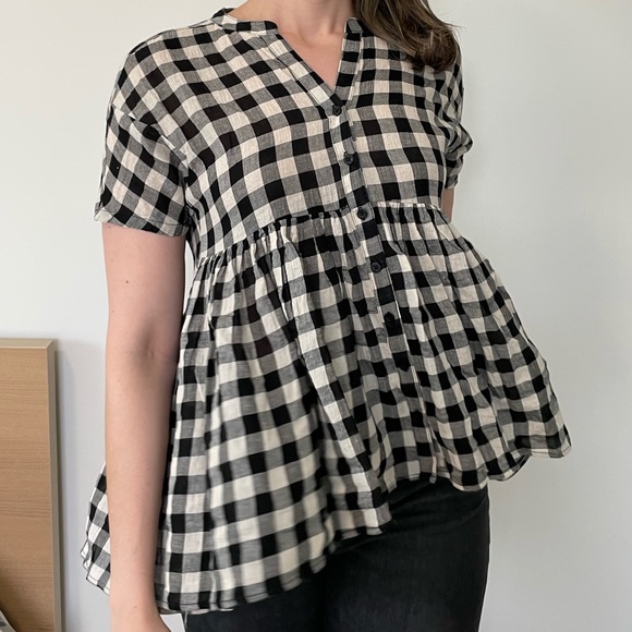 Anthro Tylho Checked Swing Top Gingham Linen Plaid Blouse Shirt Summer Linen S - Picture 5 of 16